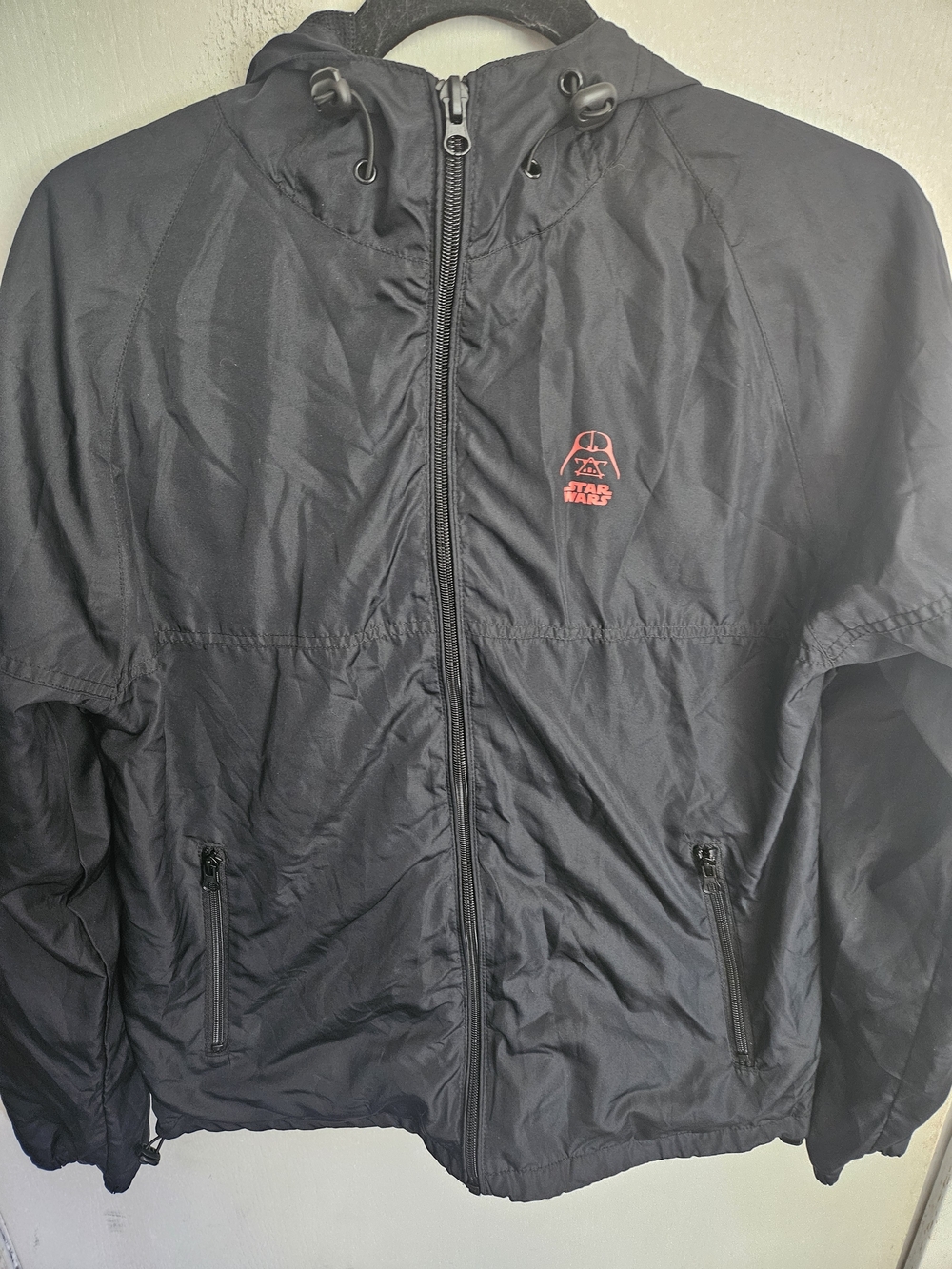 Men's Black Hooded Windbreaker Jacket - Star Wars Accent